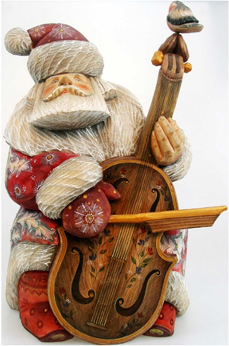 G.DeBrekht Woodcarved and Hand Painted Jolly Orchestra Santa Claus Figurine - Multi