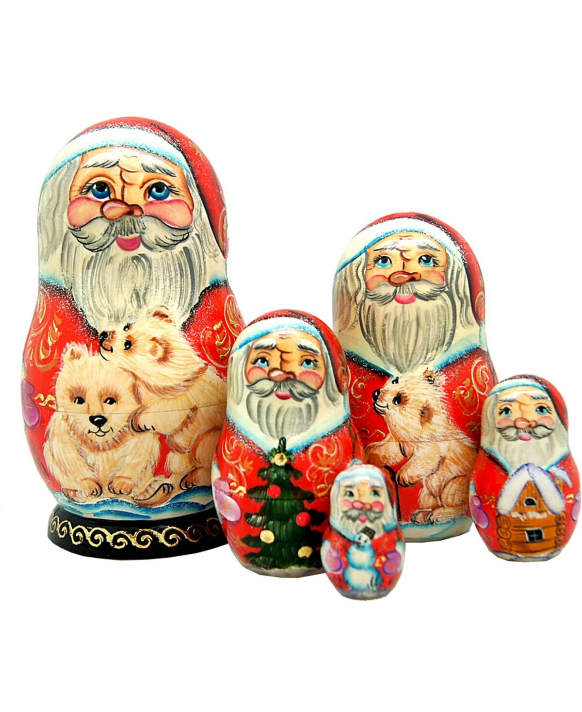 G.DeBrekht 5-Piece Santa Polar Bear Friend Russian Matryoshka Nested Doll Set - Multi