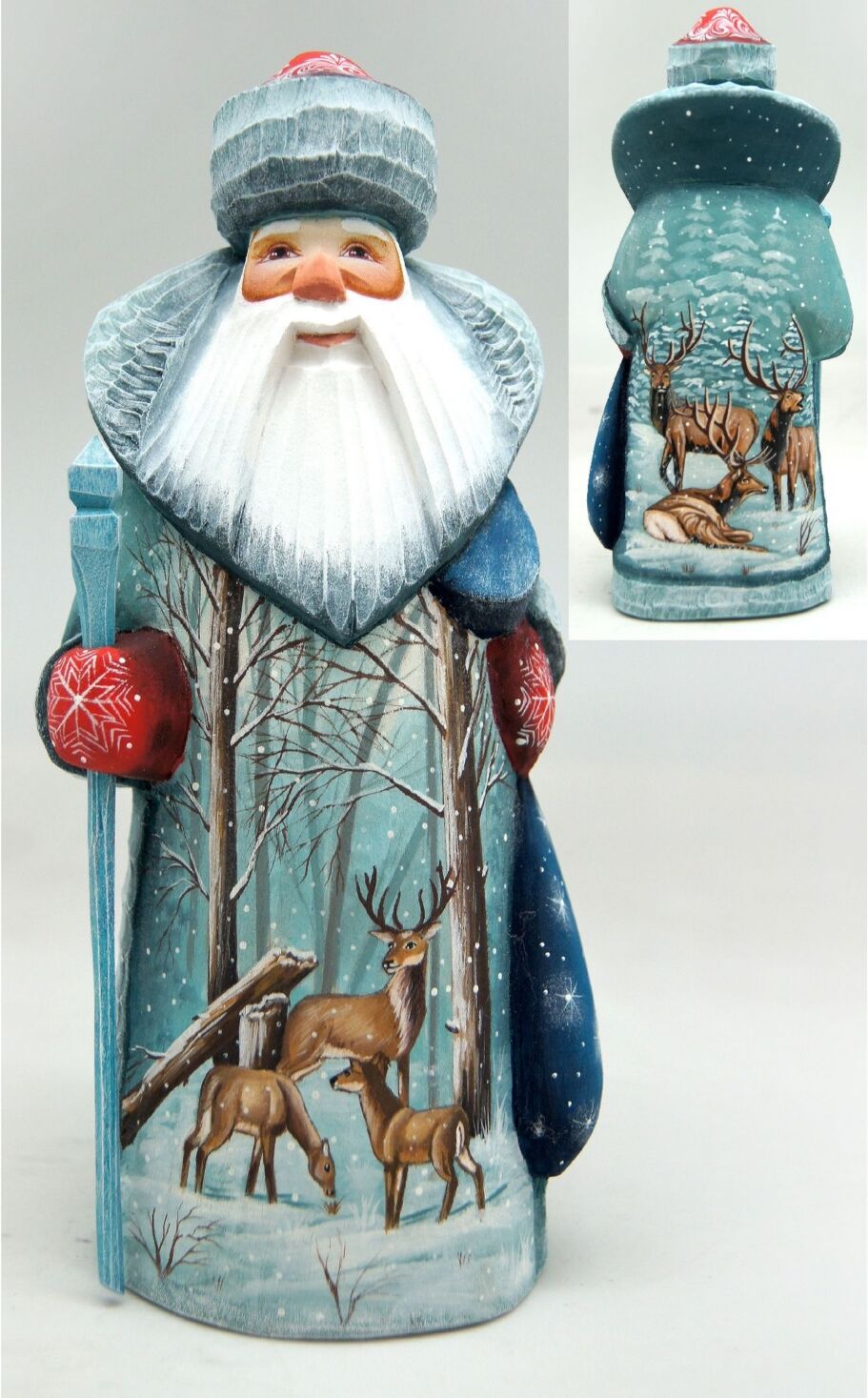 G.DeBrekht Woodcarved Hand Painted Reindeer Santa Figurine - Multi