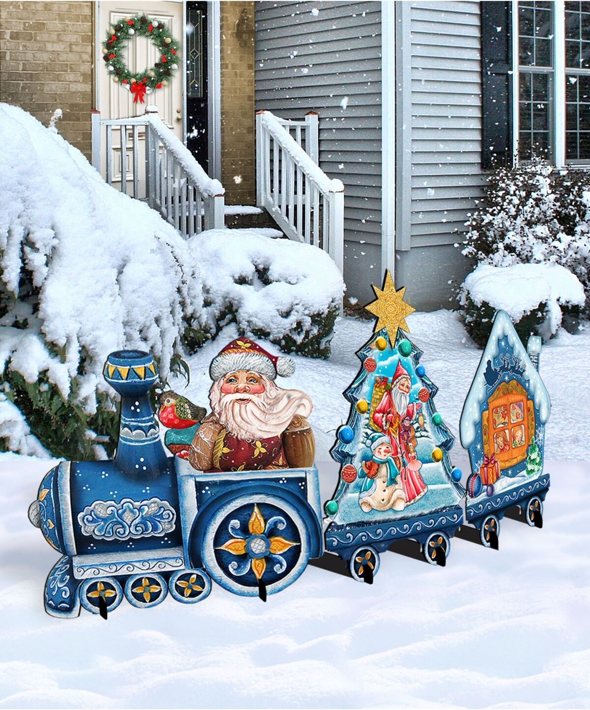 Designocracy Santa Holiday Express Wooden Outdoor Decoration - Multi