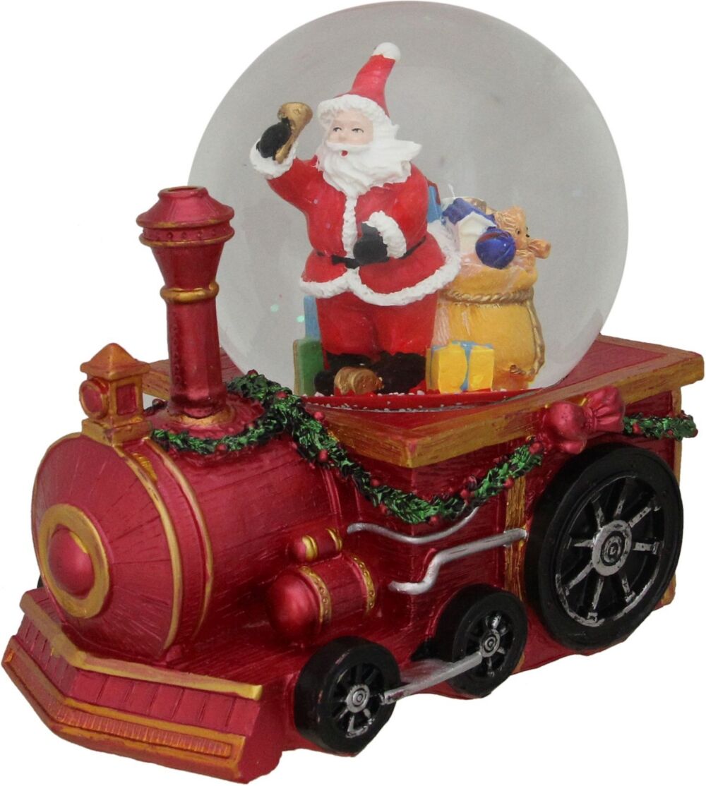 Northlight Santa Claus with Sack of Gifts On A Train Christmas Glitter Snow Globe - Red