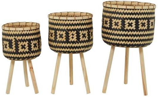 Rosemary Lane Bamboo Bohemian Planters with Stand, Set of 3 - Brown