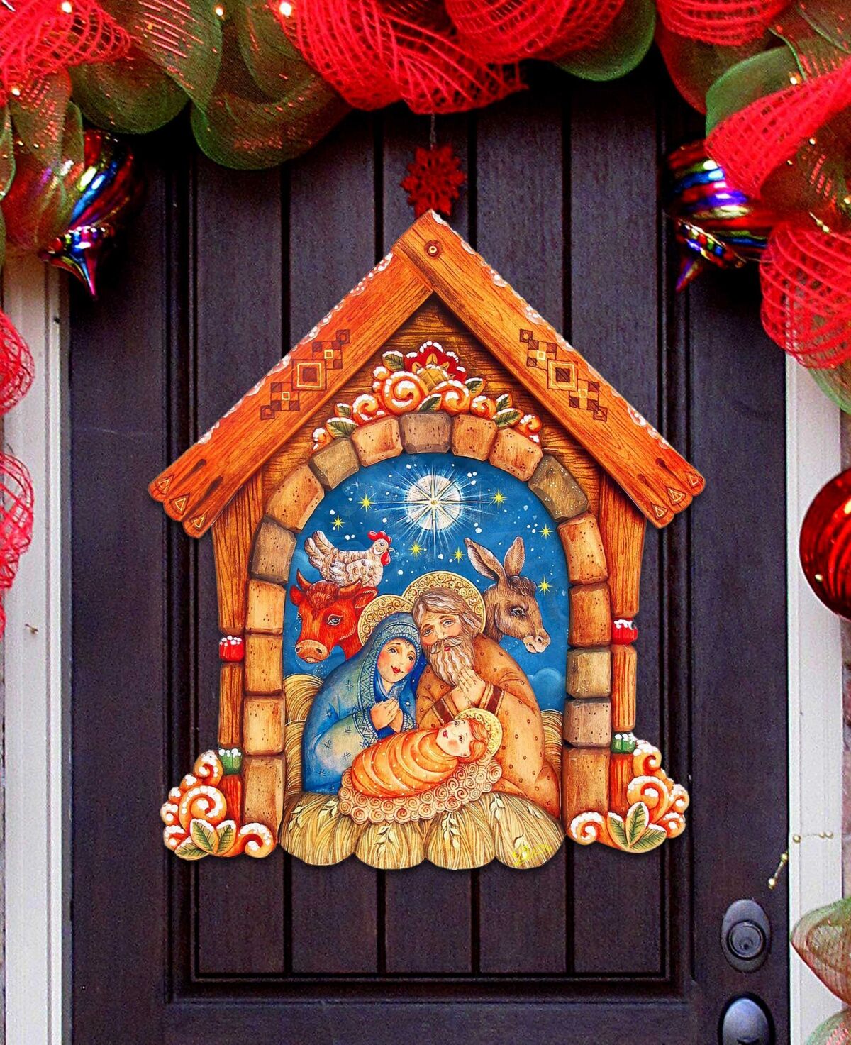 Designocracy Village Nativity Holiday Door Decor - Multi Color