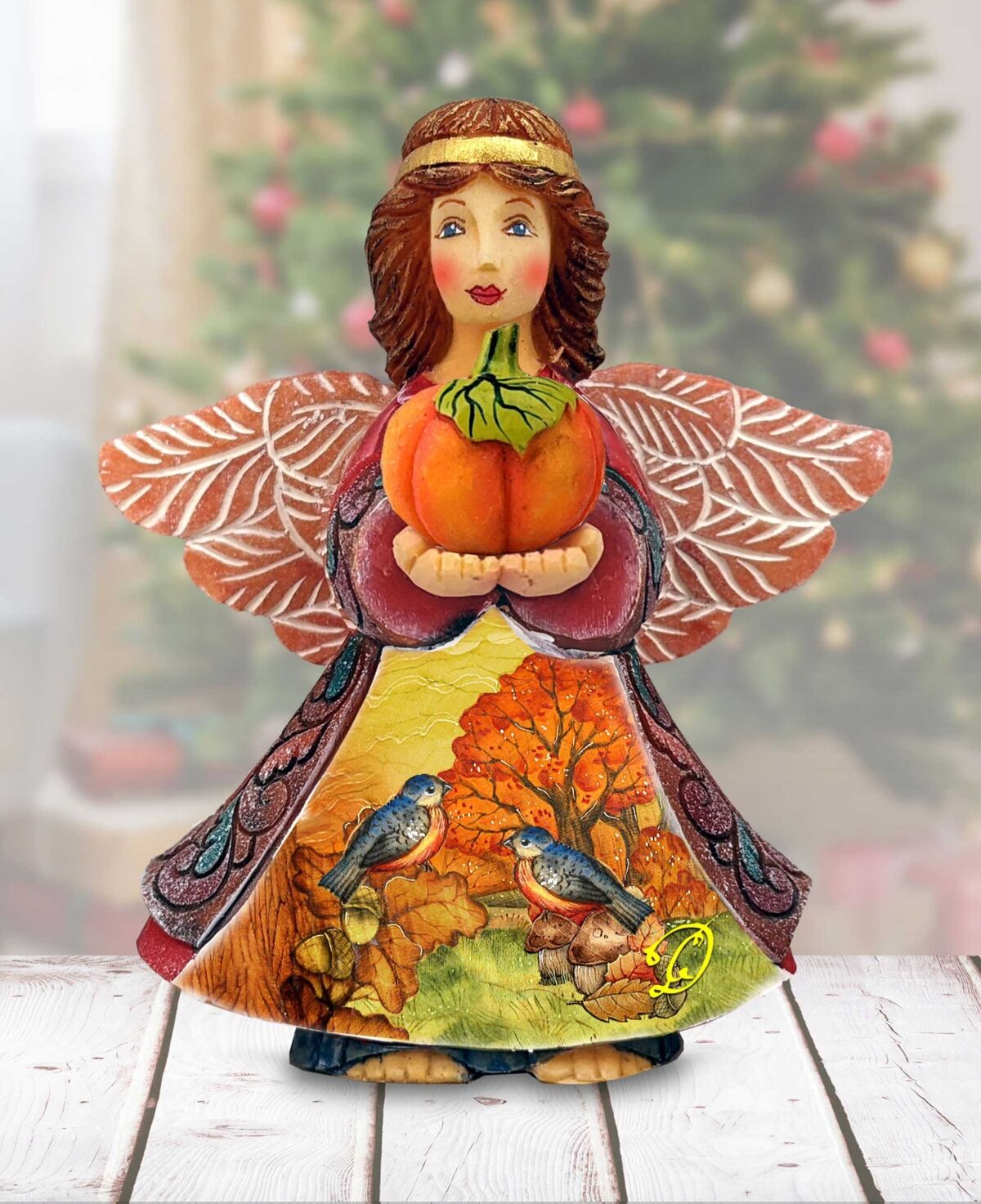 G.DeBrekht Autumn Angel with Pumpkin Handcrafted Christmas Figurine - Multi Color