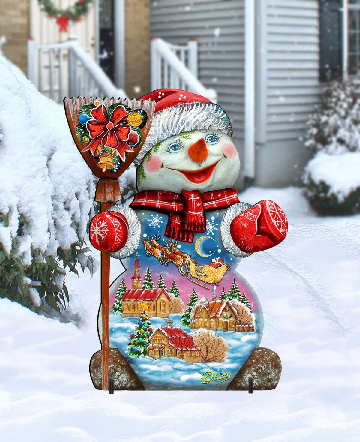 Designocracy Santa In the Night Sky Snowman Christmas Holiday Outdoor Decor - Multi Color