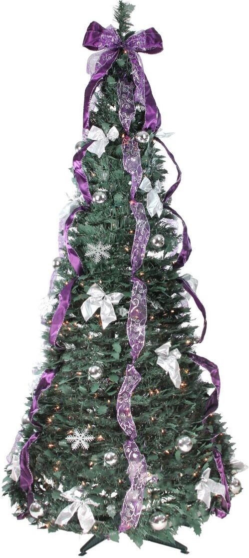 Northlight Pre- Lit Pre-decorated Pop - Up Artificial Christmas Tree With Clear Lights, 6' - Purple