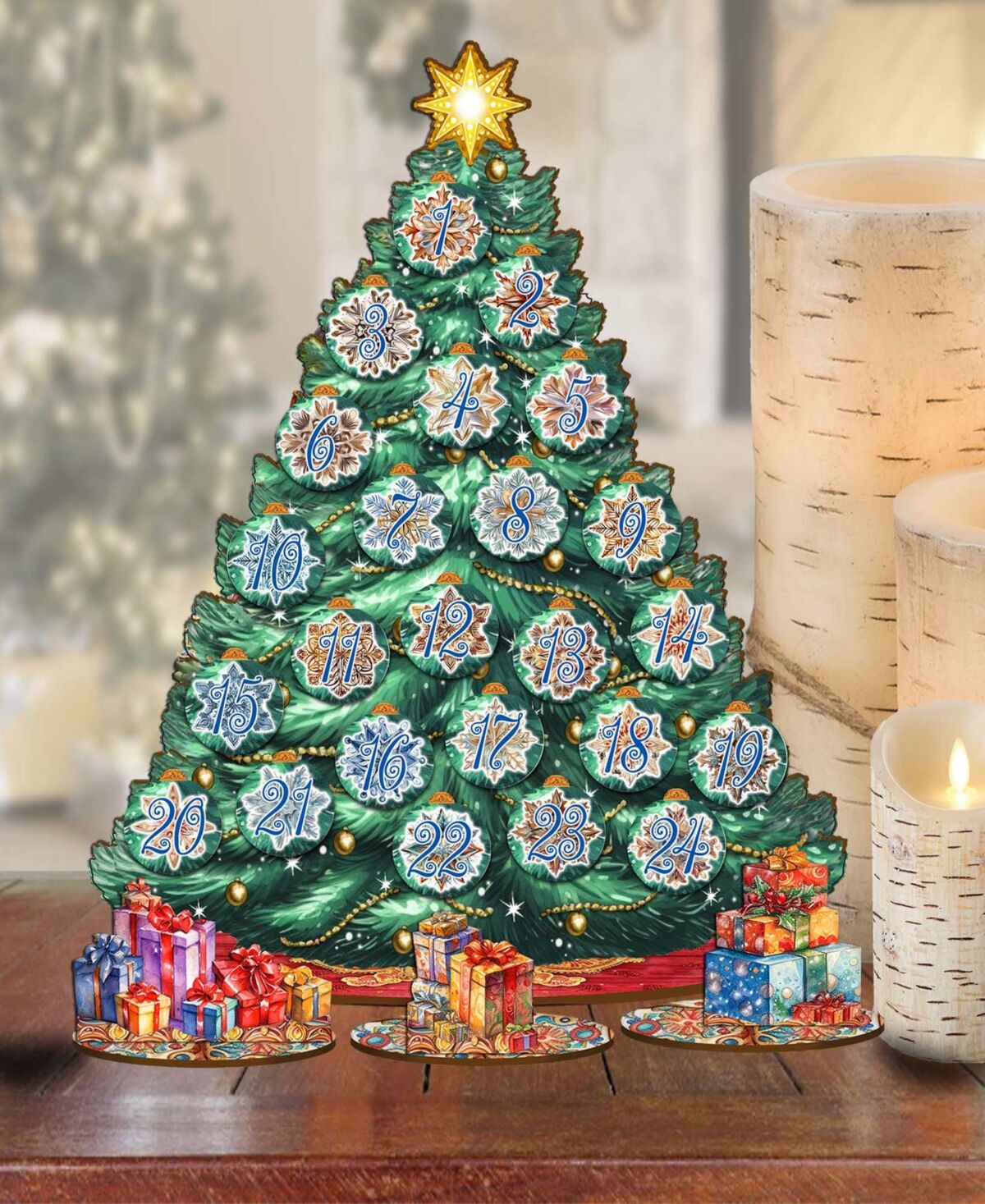 Designocracy Advent Calendar Themed Wooden Christmas Tree with Ornaments Set of 28 G. DeBrekht - Multi Color