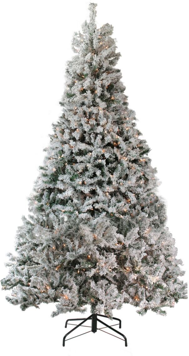 Northlight 7.5' Pre-Lit Heavily Flocked Medium Pine Artificial Christmas Tree - Clear Lights - Green