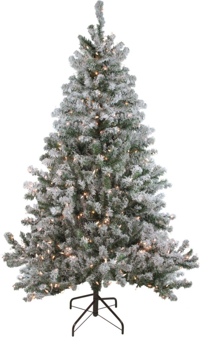 Northlight 6' Pre-Lit Flocked Balsam Pine Artificial Christmas Tree - Clear Lights - Green