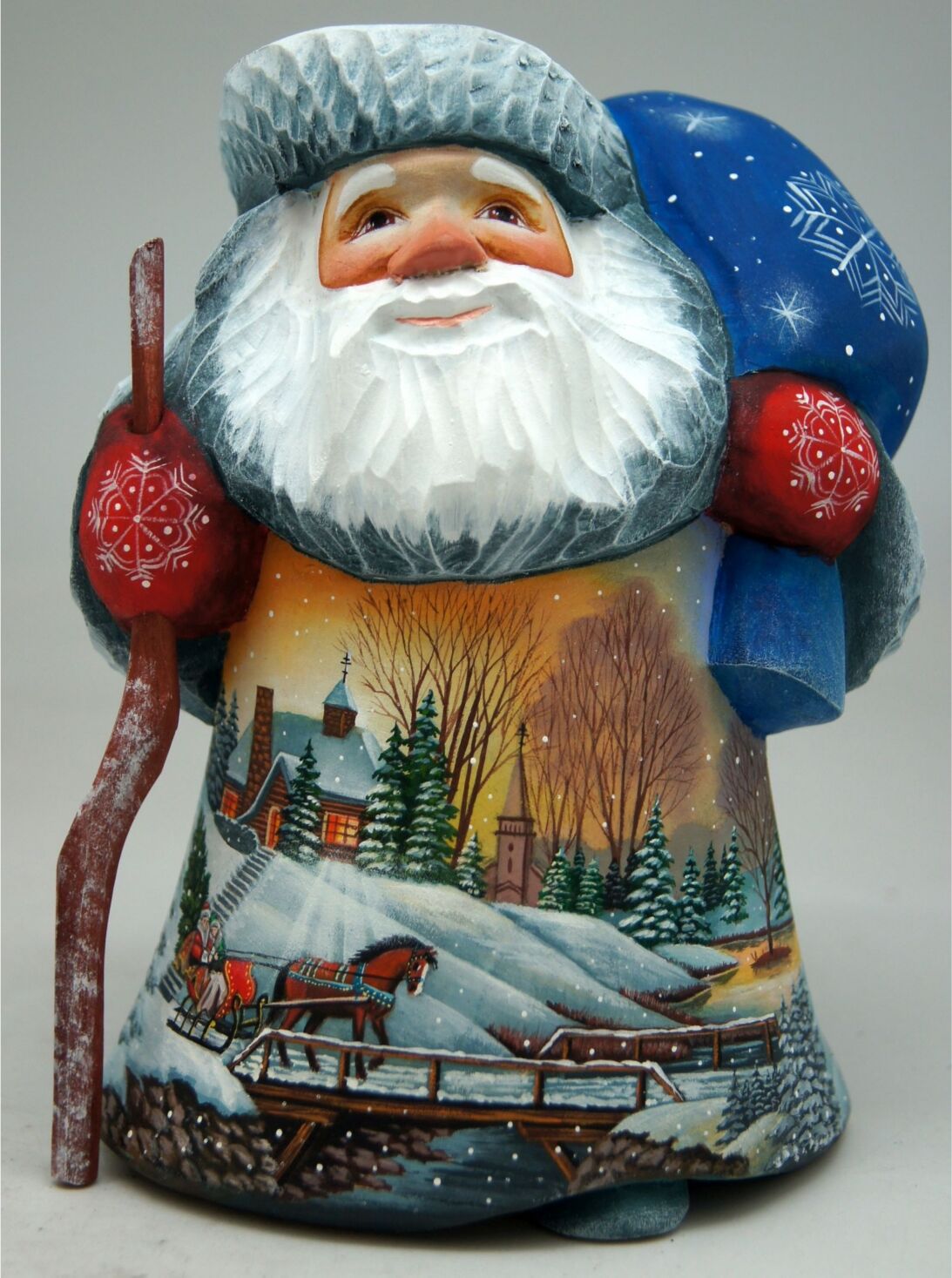 G.DeBrekht Woodcarved and Hand Painted Lighted House Sleigh Ride Santa Figurine - Multi