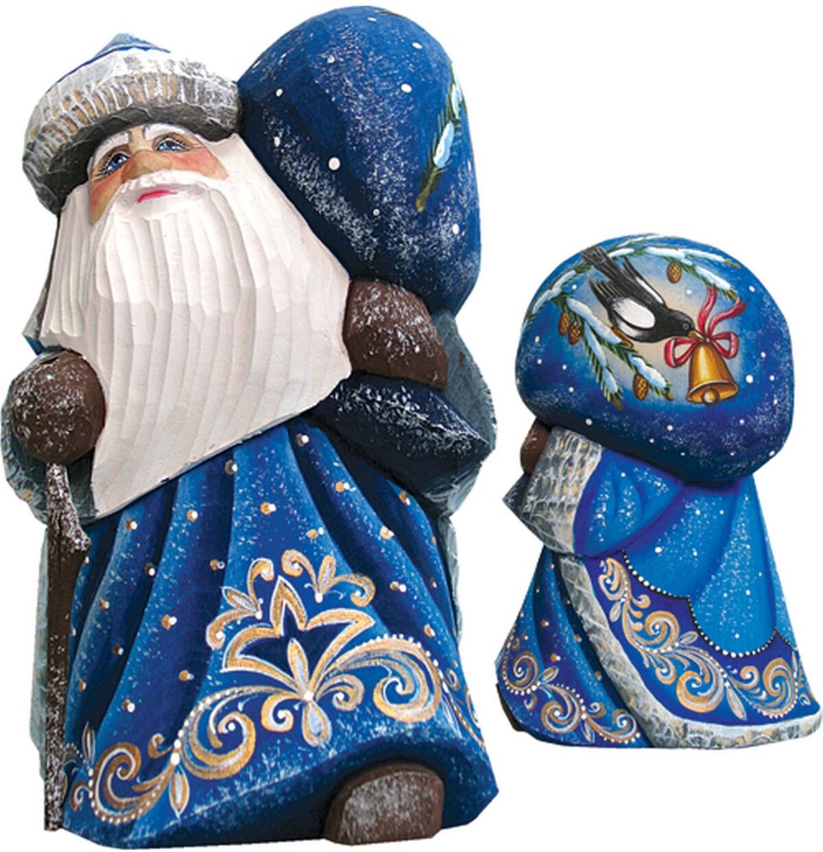 G.DeBrekht Woodcarved and Hand Painted Santa Midnight Yuletide Chorus with Bag Figurine - Multi