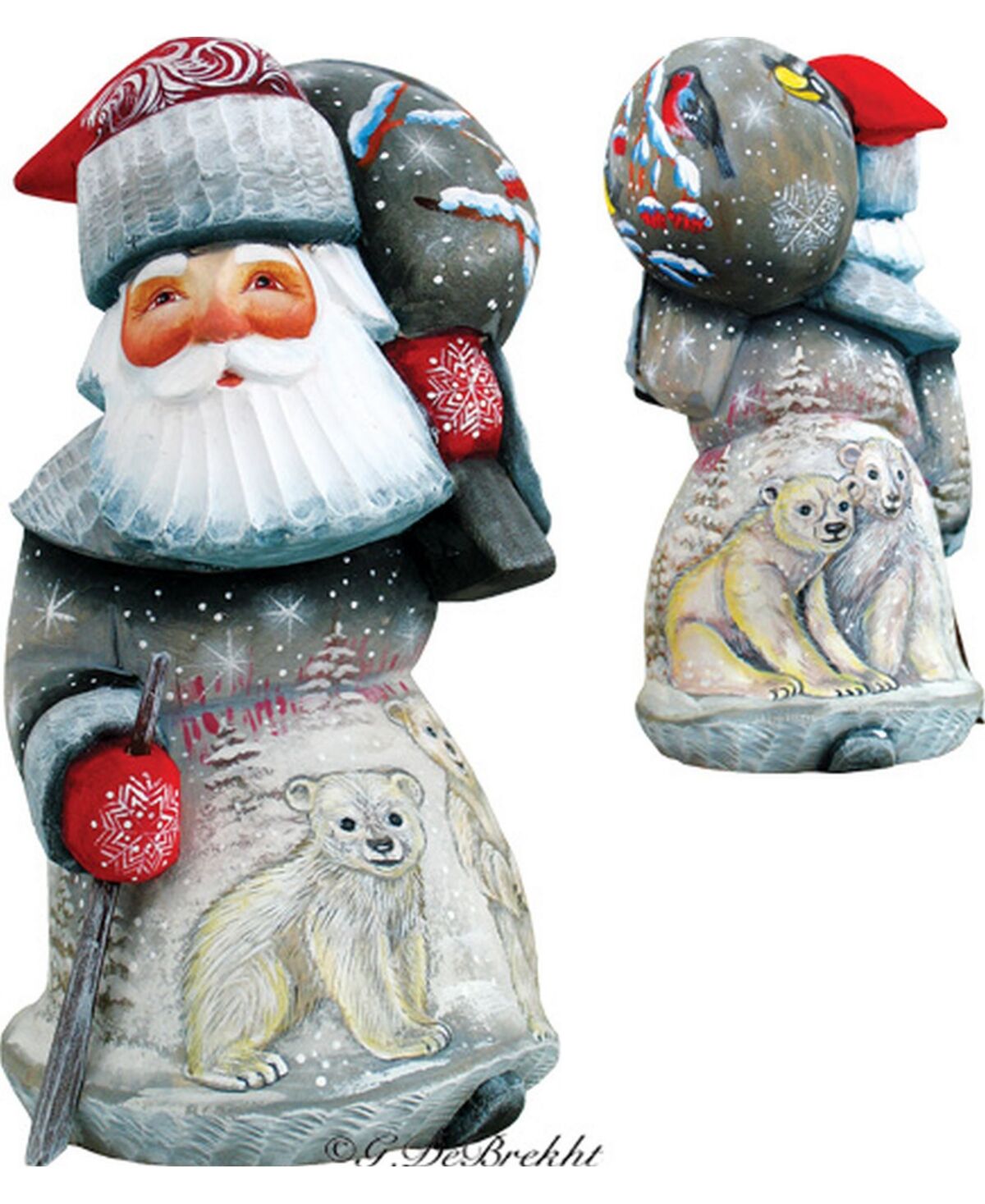 G.DeBrekht Woodcarved and Hand Painted Delightful Polar Bear Santa Figurine - Multi