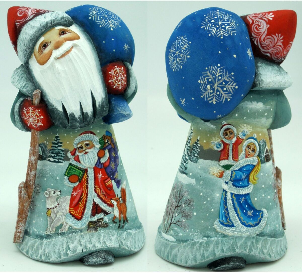 G.DeBrekht Woodcarved and Hand Painted Santa and Snowman Winter Play Santa Figurine - Multi