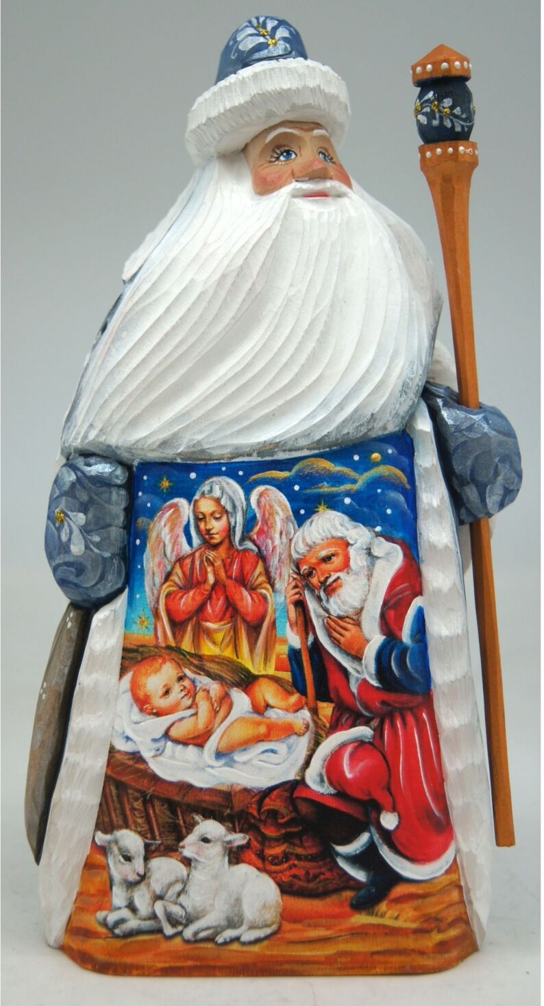 G.DeBrekht Woodcarved and Hand Painted Santa Adoration Hand Carved Figurine - Multi