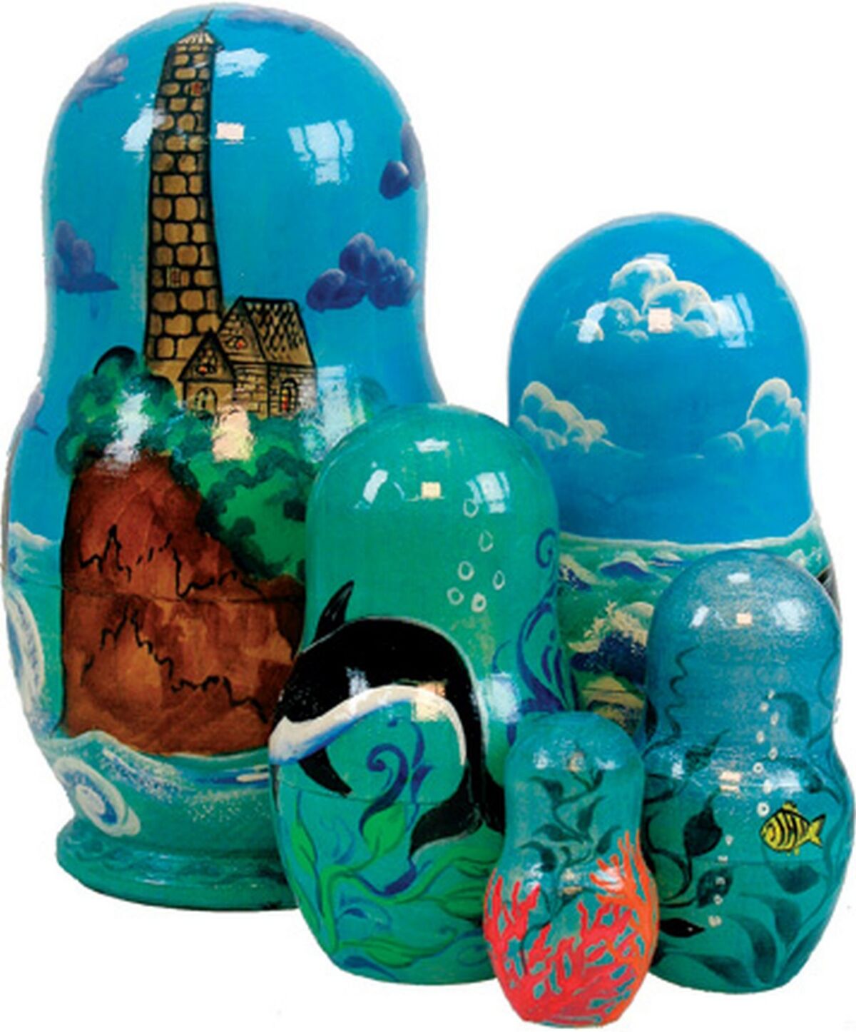 G.DeBrekht Light House Dolls Set 5 Piece Russian Matryoshka Nested Set - Multi