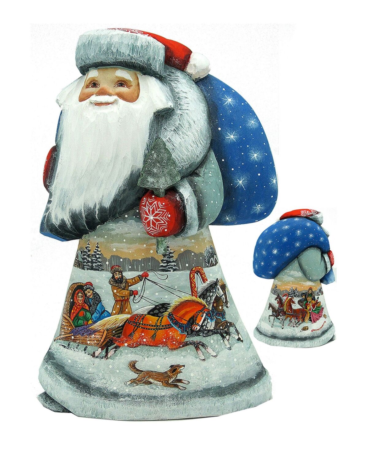 G.DeBrekht Woodcarved Hand Painted Troika Santa Woodcarved Figurine - Multi