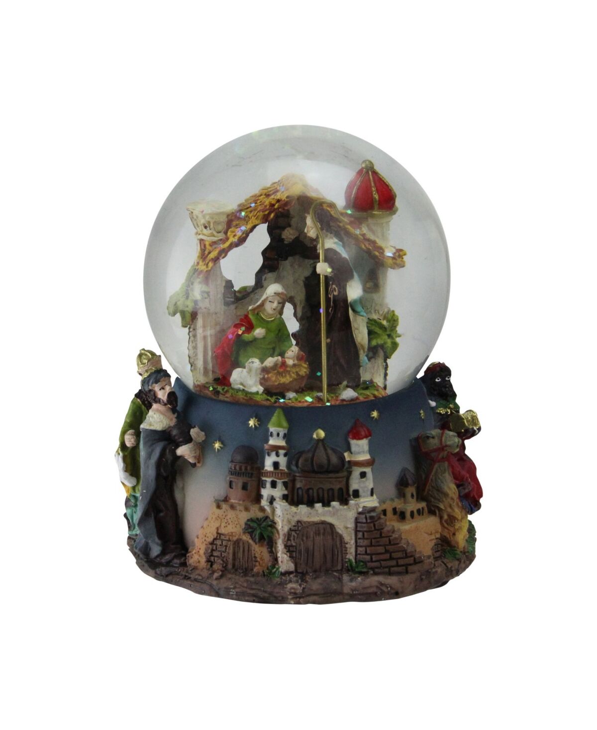 Northlight Nativity Manger Scene Religious Musical Christmas Snow Globe - Brown