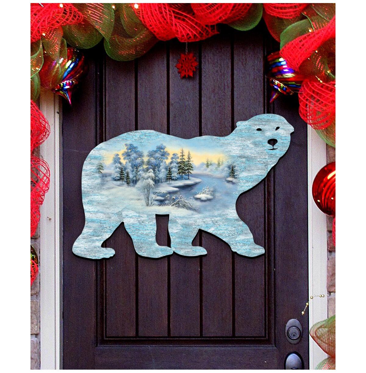Designocracy Polar Bear Vintage-Like Wildlife Holiday Door Decor - Multi Color