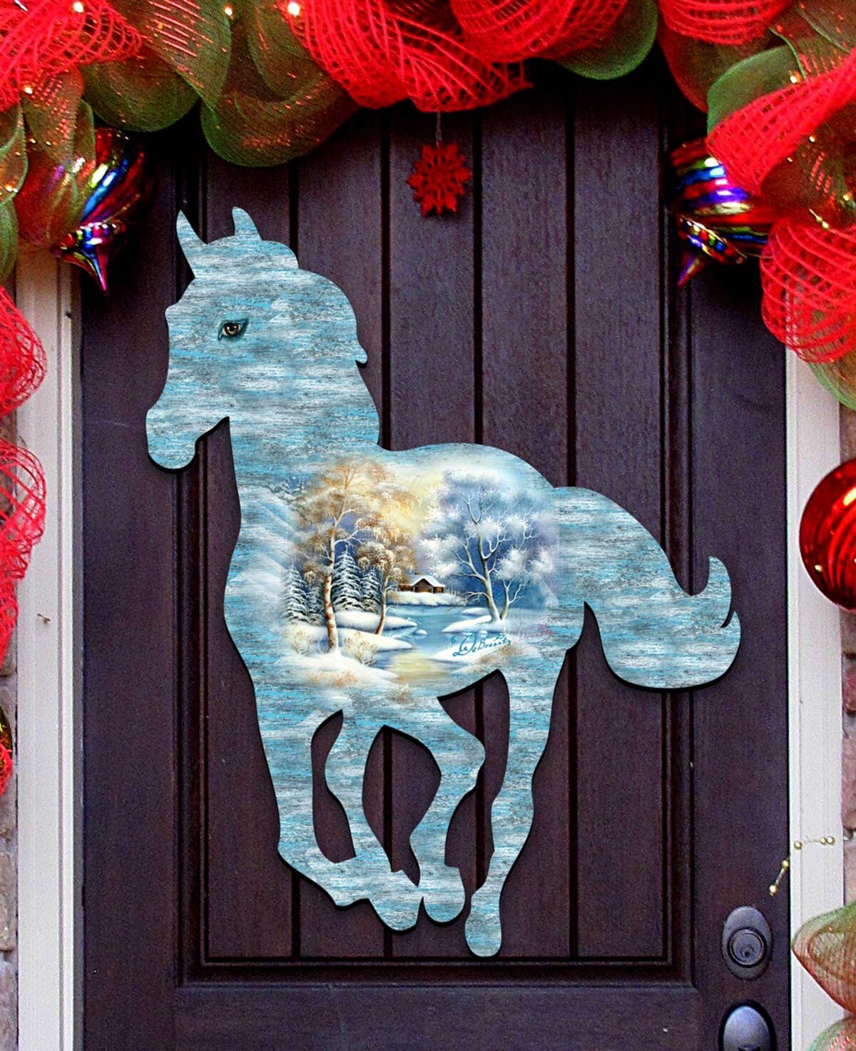 Designocracy Running Horse Vintage-Like Holiday Door Decor - Multi Color