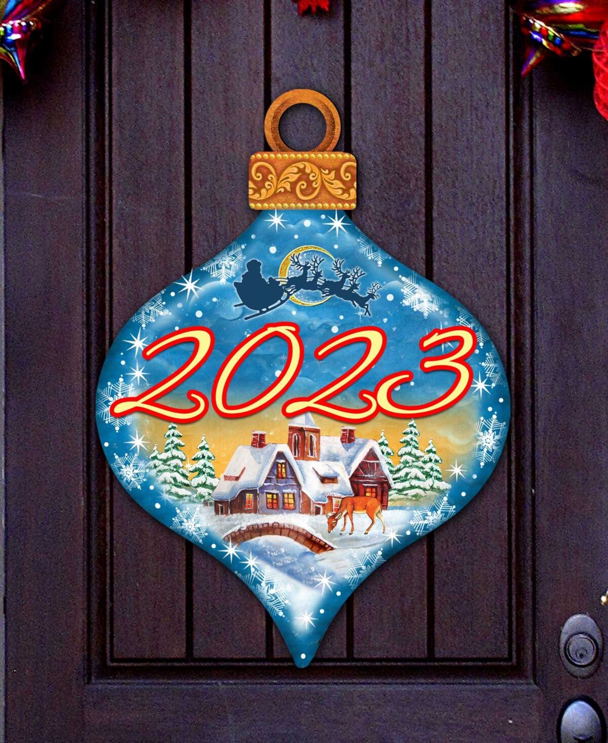 Designocracy 2023 Dated Christmas Village Wooden Door Hanger Wall Decor G. DeBrekht - Multi Color