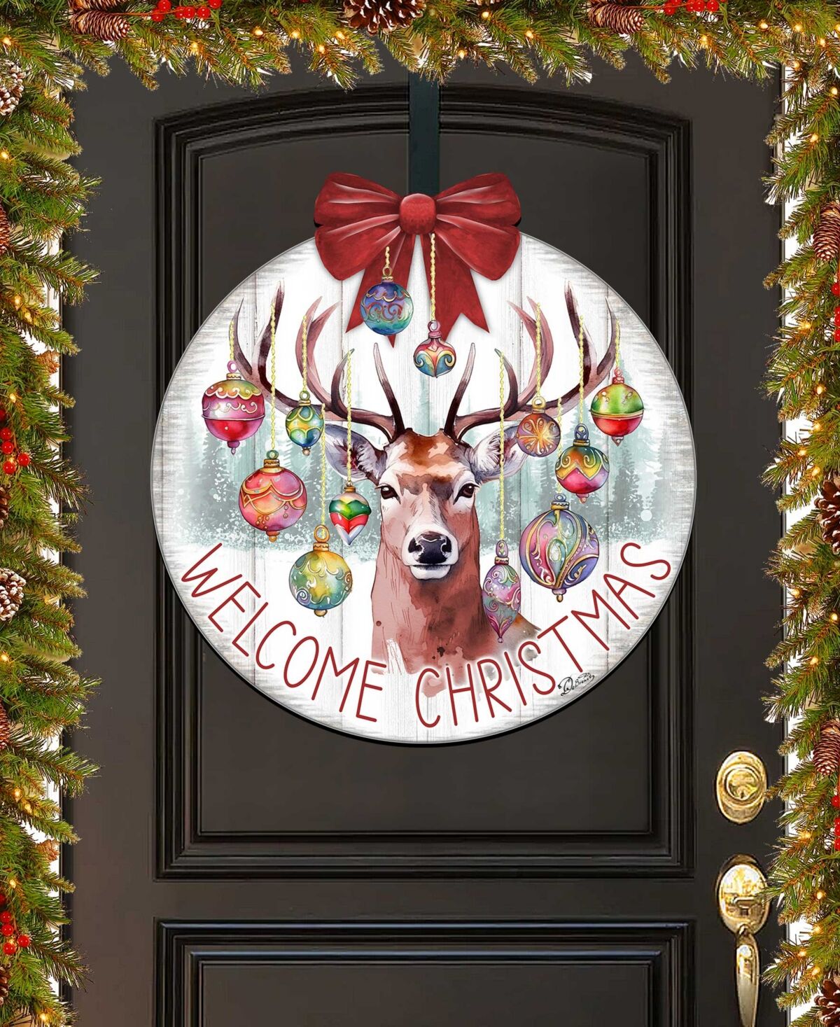 Designocracy Welcome Christmas Wooden Door Decor Welcome Sign Hanging Decoration G. DeBrekht - Multi Color