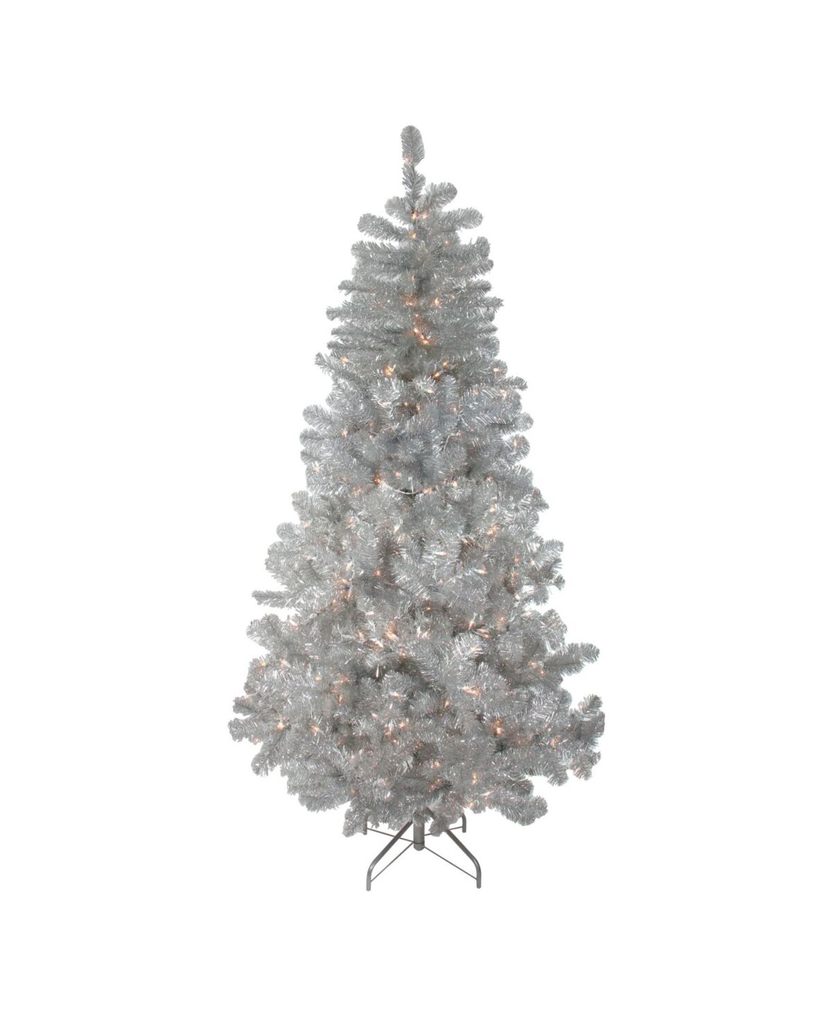 Northlight 6.5' Pre-Lit Silver Metallic Artificial Tinsel Christmas Tree - Clear Lights - Silver