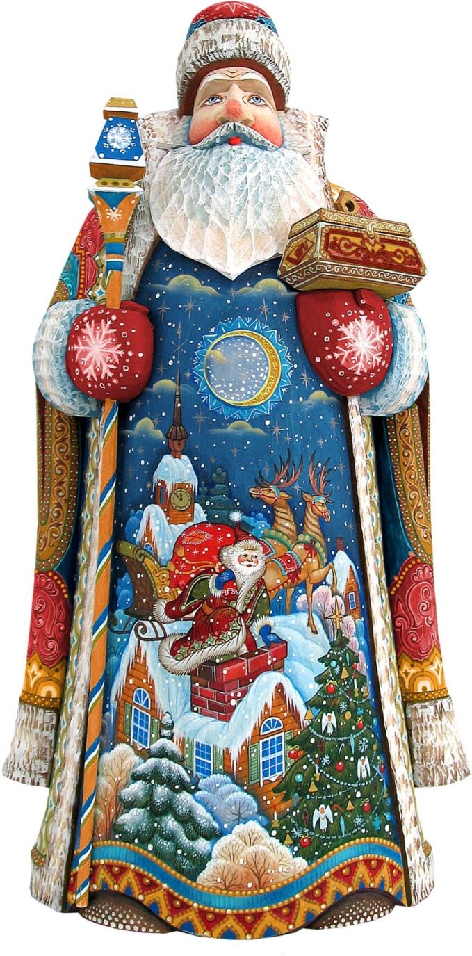 G.DeBrekht Woodcarved and Hand Painted Special Delivery Santa Claus Figurine - Multi