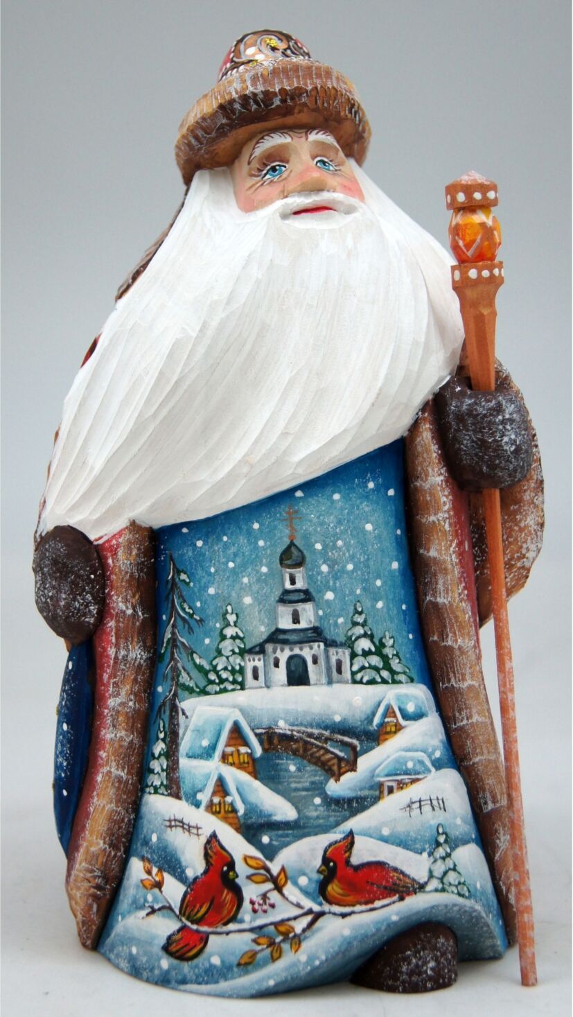 G.DeBrekht Woodcarved and Hand Painted Winter House Santa Figurine - Multi