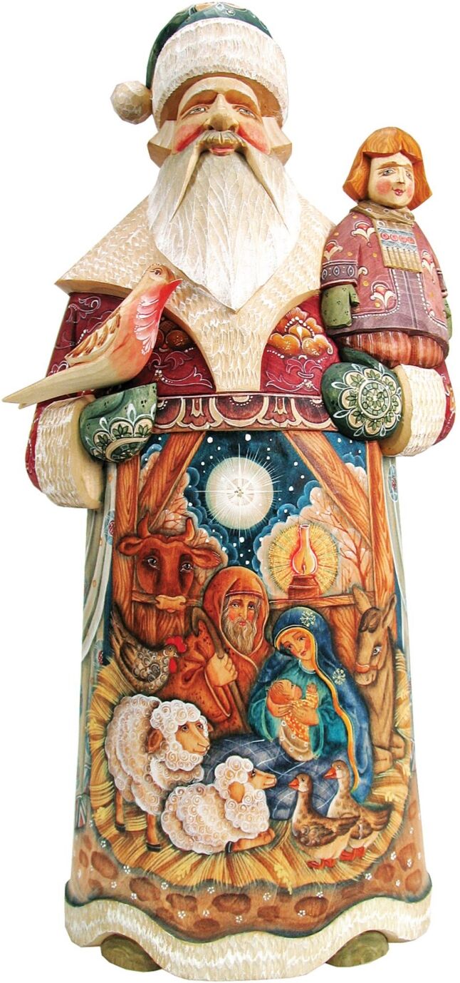 G.DeBrekht Woodcarved and Hand Painted Nativity Santa Claus Figurine - Multi