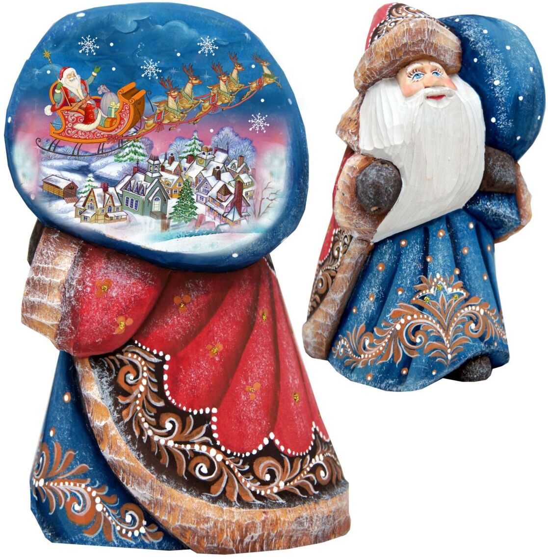 G.DeBrekht Woodcarved Hand Painted Up and Away Santa Figurine - Multi