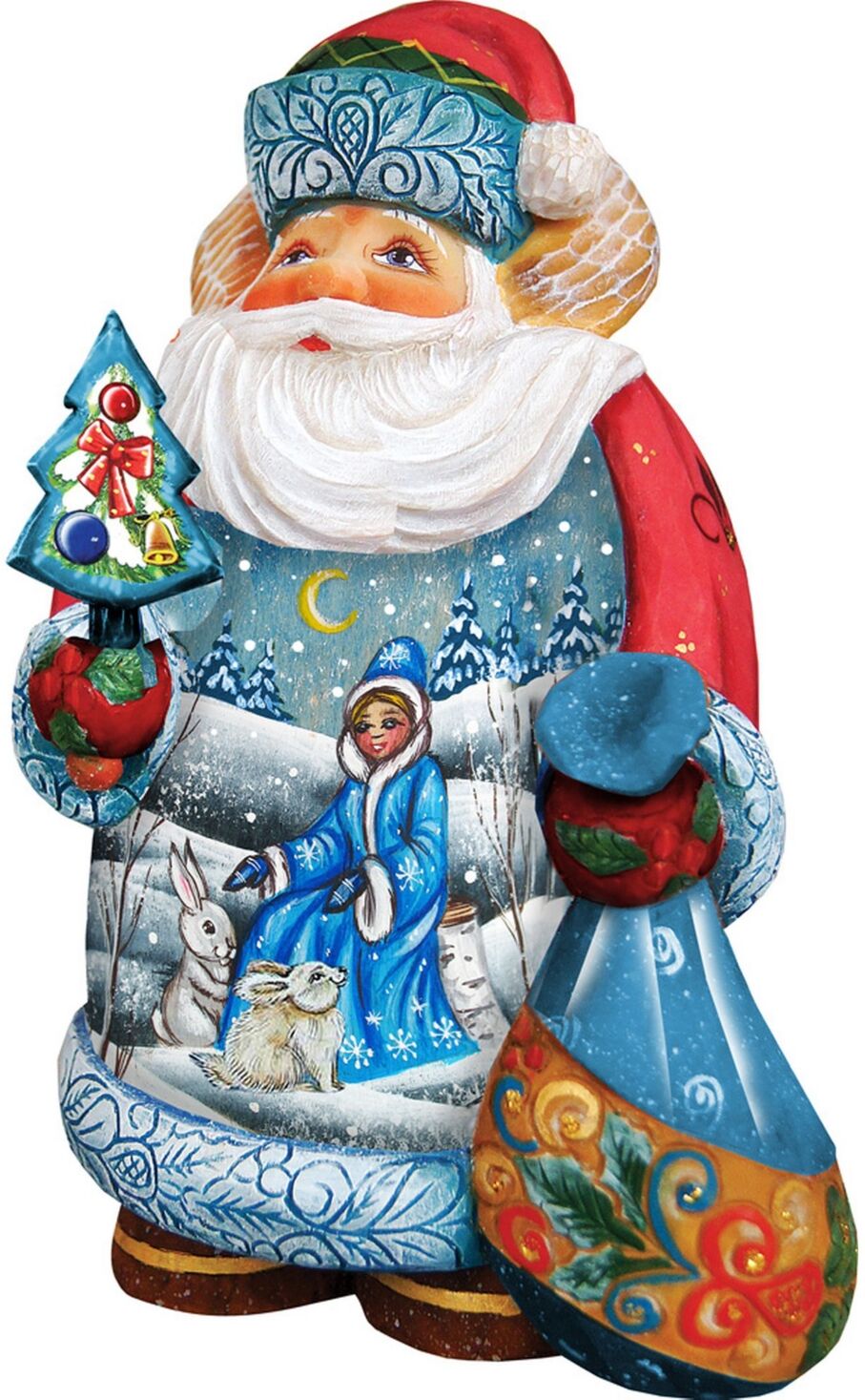 G.DeBrekht Hand Painted Snow Maiden Scene Santa Figurine - Multi