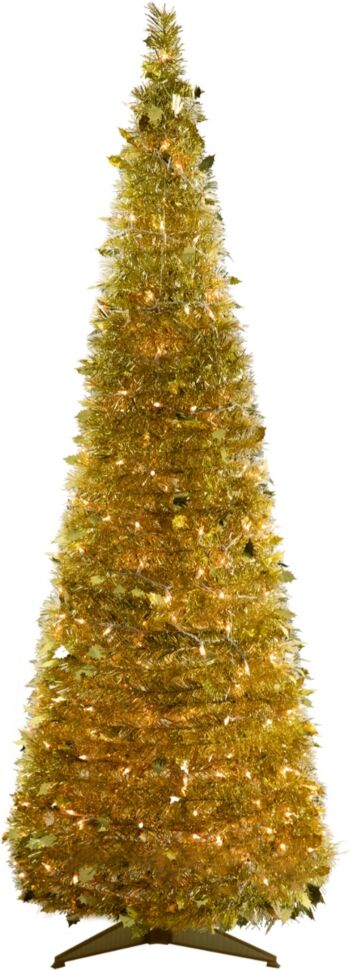 Northlight 6' Pre-Lit Tinsel Pop-Up Artificial Christmas Tree with Clear Lights - Gold