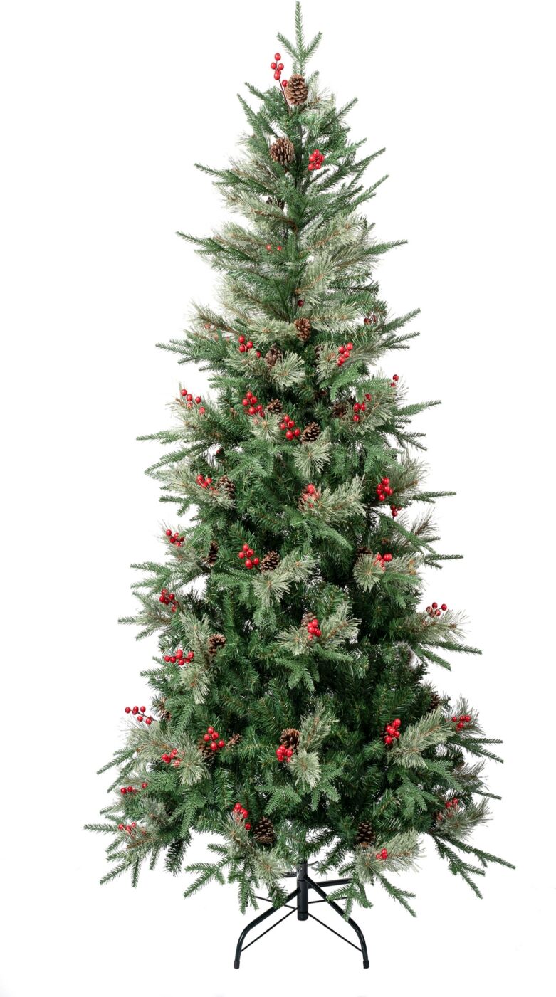 National Tree Company 6' Feel-Real Virginia Pine Mixed Hinged Tree, 60 Berries 60 Pinecones - Green