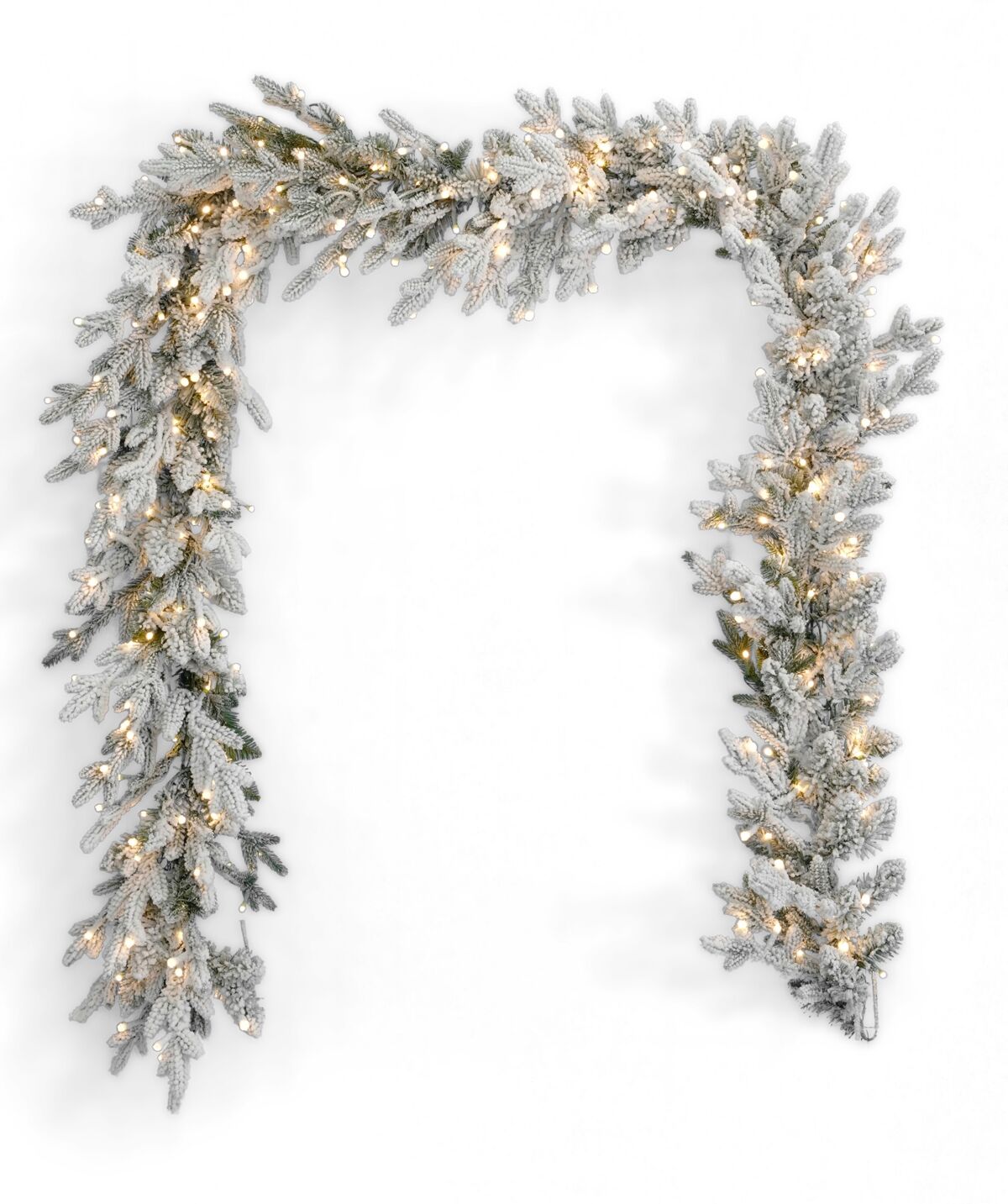 Seasonal Dandan Flocked Pine 9' Pre-Lit Pe Mixed Pvc Garland with 560 Tips, 300 Warm Led Lights - White