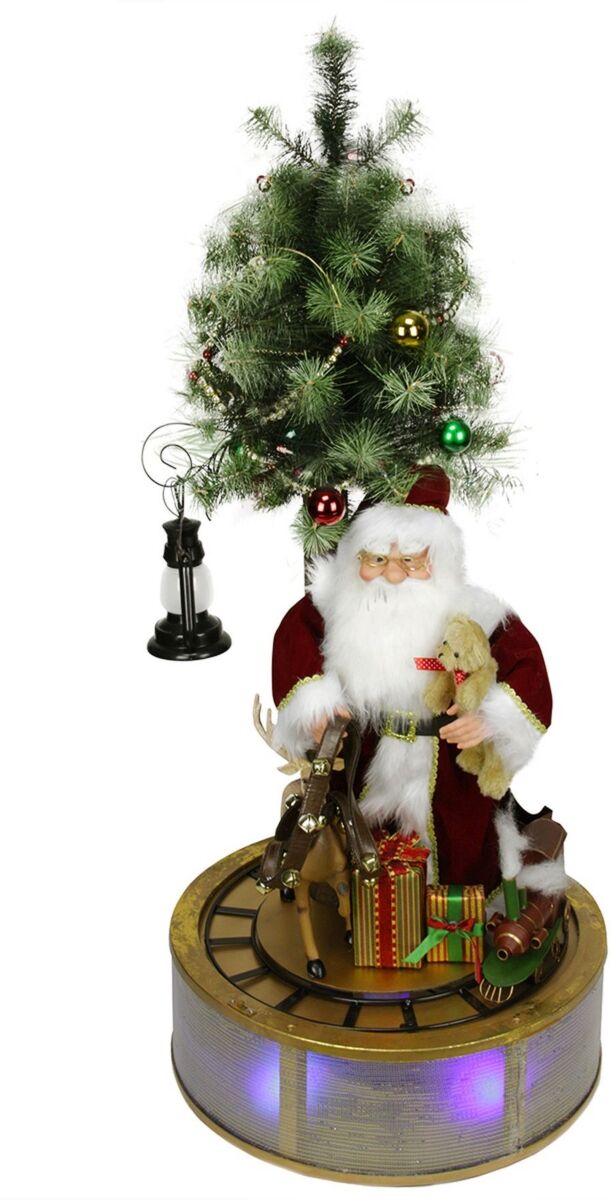 Northlight 4' Animated and Musical Lighted Led Santa Claus with Tree and Rotating Train Christmas Decor - Red