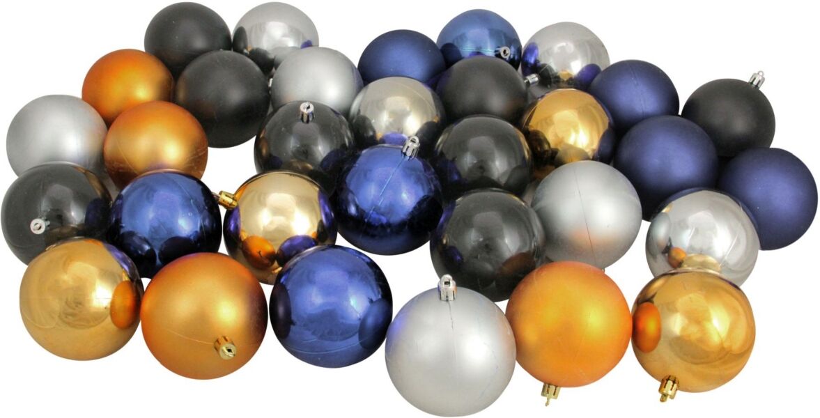 Northlight 32ct Sapphire Blue/Black/Antique Gold/Pewter Shatterproof Christmas Ball Ornaments 3.25