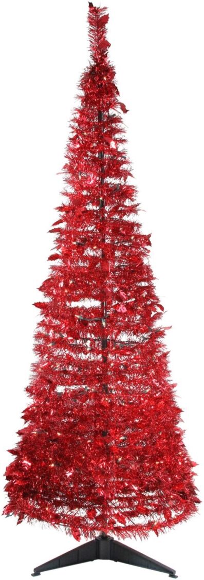 Northlight 6' Pre-Lit Red Tinsel Pop-Up Artificial Christmas Tree - Clear Lights - Red