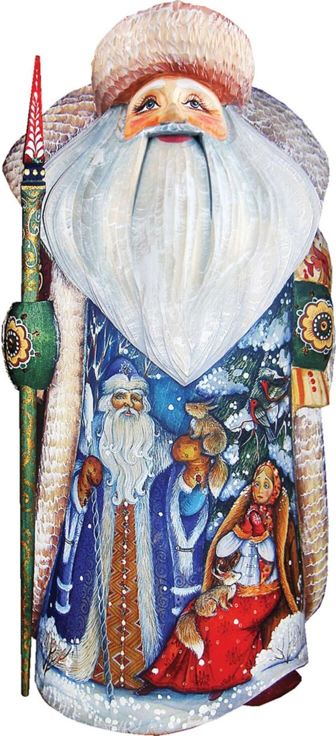 G.DeBrekht Woodcarved and Hand Painted Christmas Night Father Frost Santa Claus Figurine - Multi