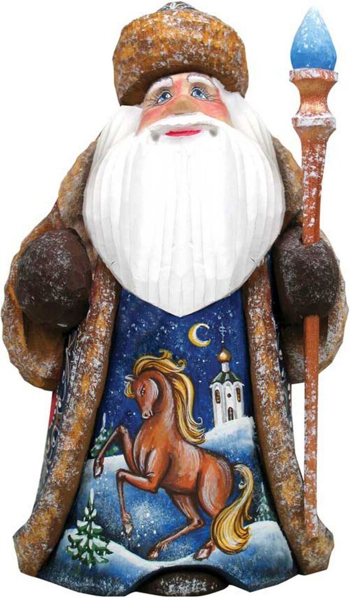 G.DeBrekht Woodcarved and Hand Painted Galloping Horse Santa Figurine - Multi