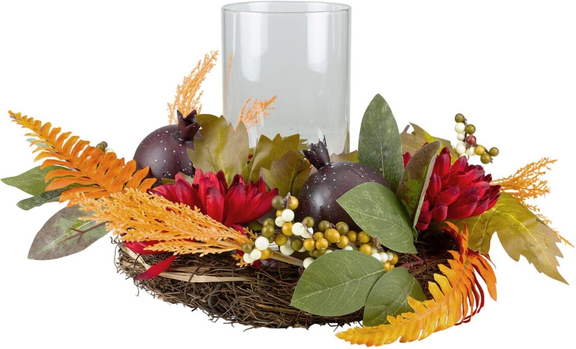 Northlight Mums with Pomegranate Fall Candle Holder Centerpiece, 22