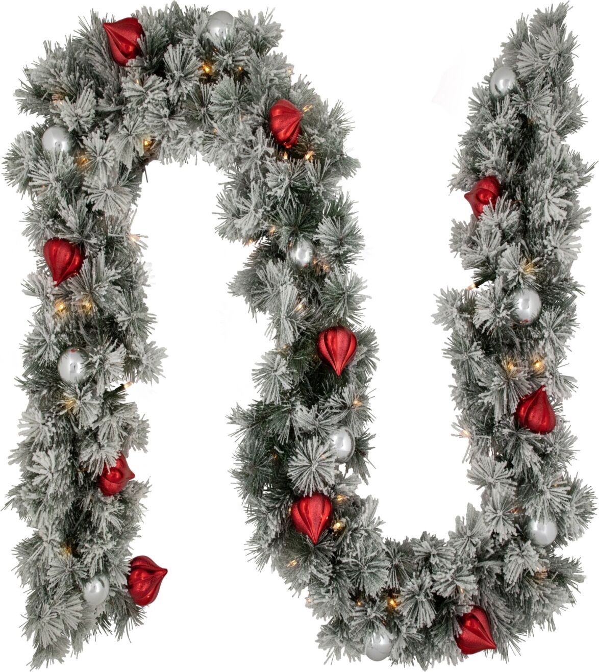 Northlight 9' x 12' Pre-Lit Snowy Bristle Pine Artificial Christmas Garland, Clear Lights - Green