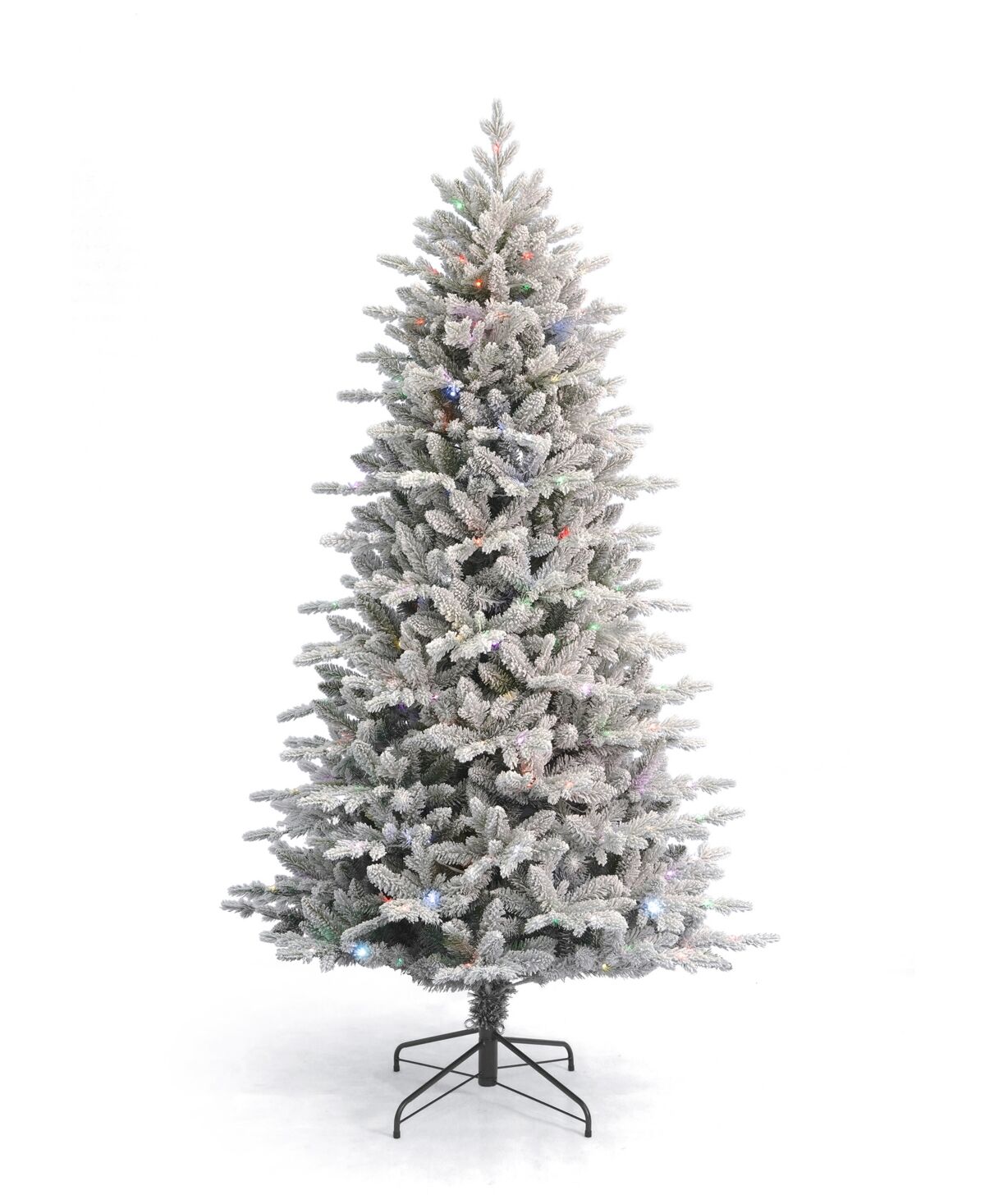 Seasonal The Bluffton Flocked Pine 7' Pe, Pvc Tree, 2289 Tips, 350 Rgbw Lights, Metal Stand, Ez-Connect - White