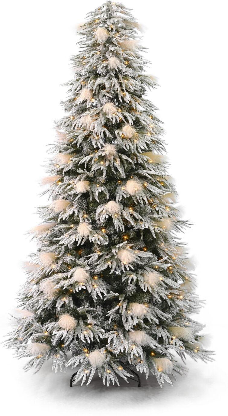 Seasonal Pine and Pampas 7.5' Pre-Lit Flocked Pe Mixed Pvc Tree, 5580 Tips, 80 Pieces Pampas, 550 Warm Led, Ez-Connect, Remote, Storage Bag - Green