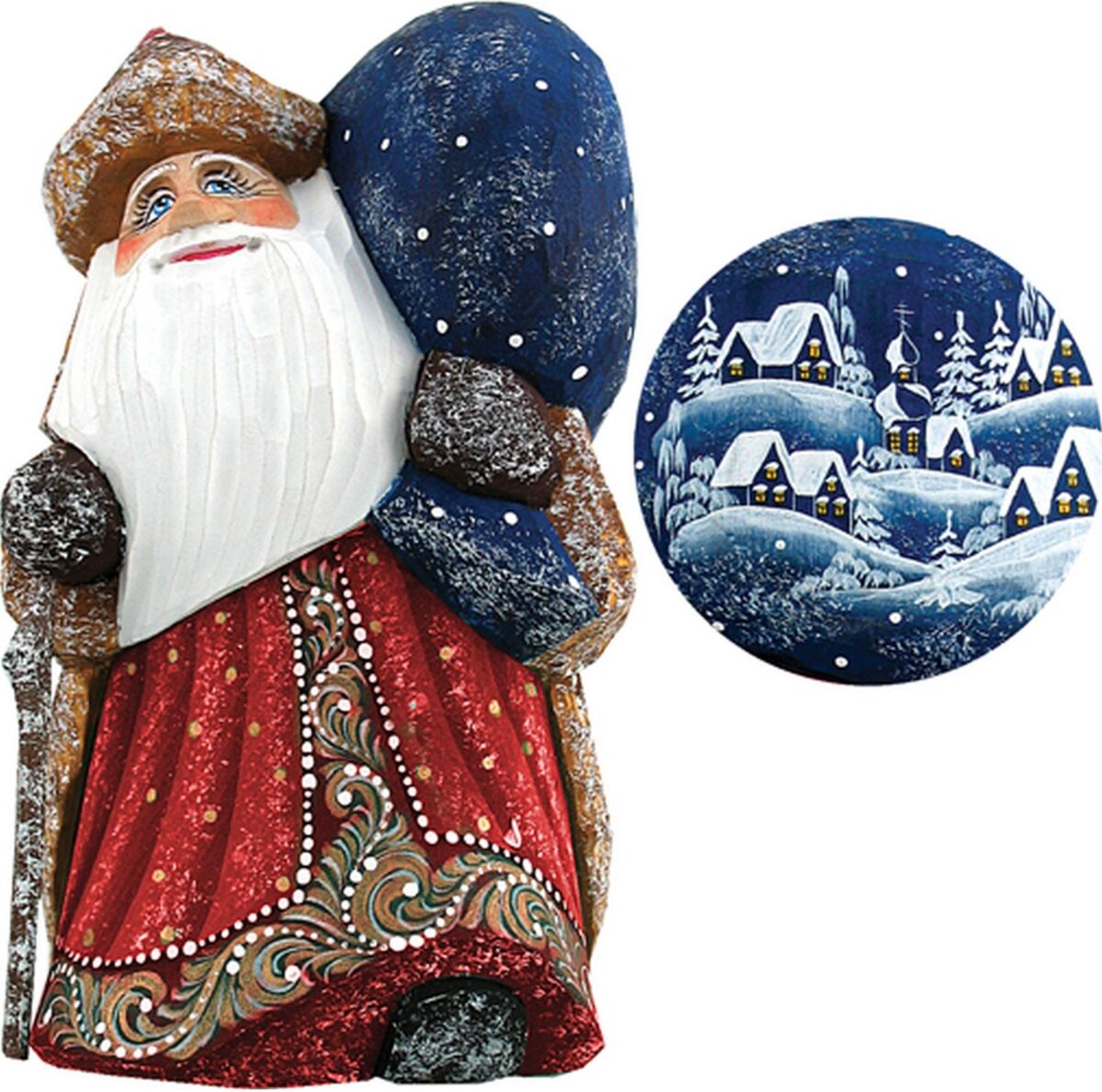 G.DeBrekht Woodcarved and Hand Painted Santa Yuletide Village Visitor with Bag Figurine - Multi