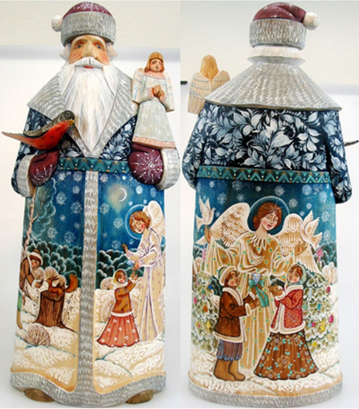 G.DeBrekht Woodcarved and Hand Painted Angelic Guidance Santa Claus Figurine - Multi