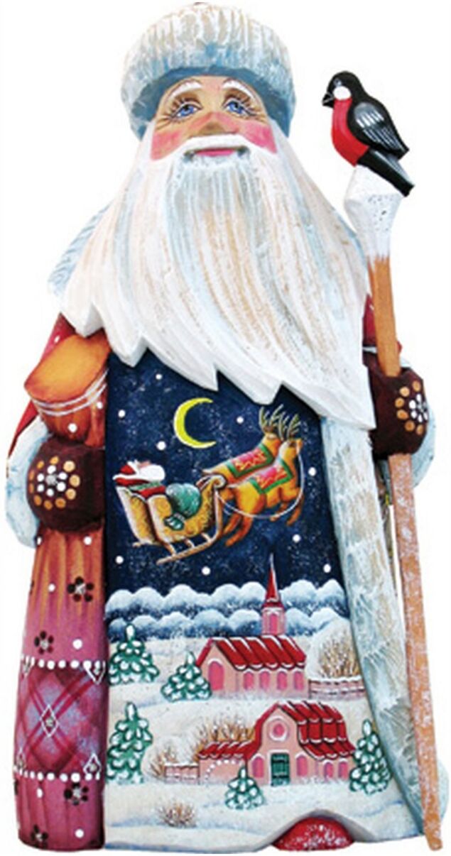 G.DeBrekht Woodcarved and Hand Painted Santa Up-Up and Away Figurine - Multi