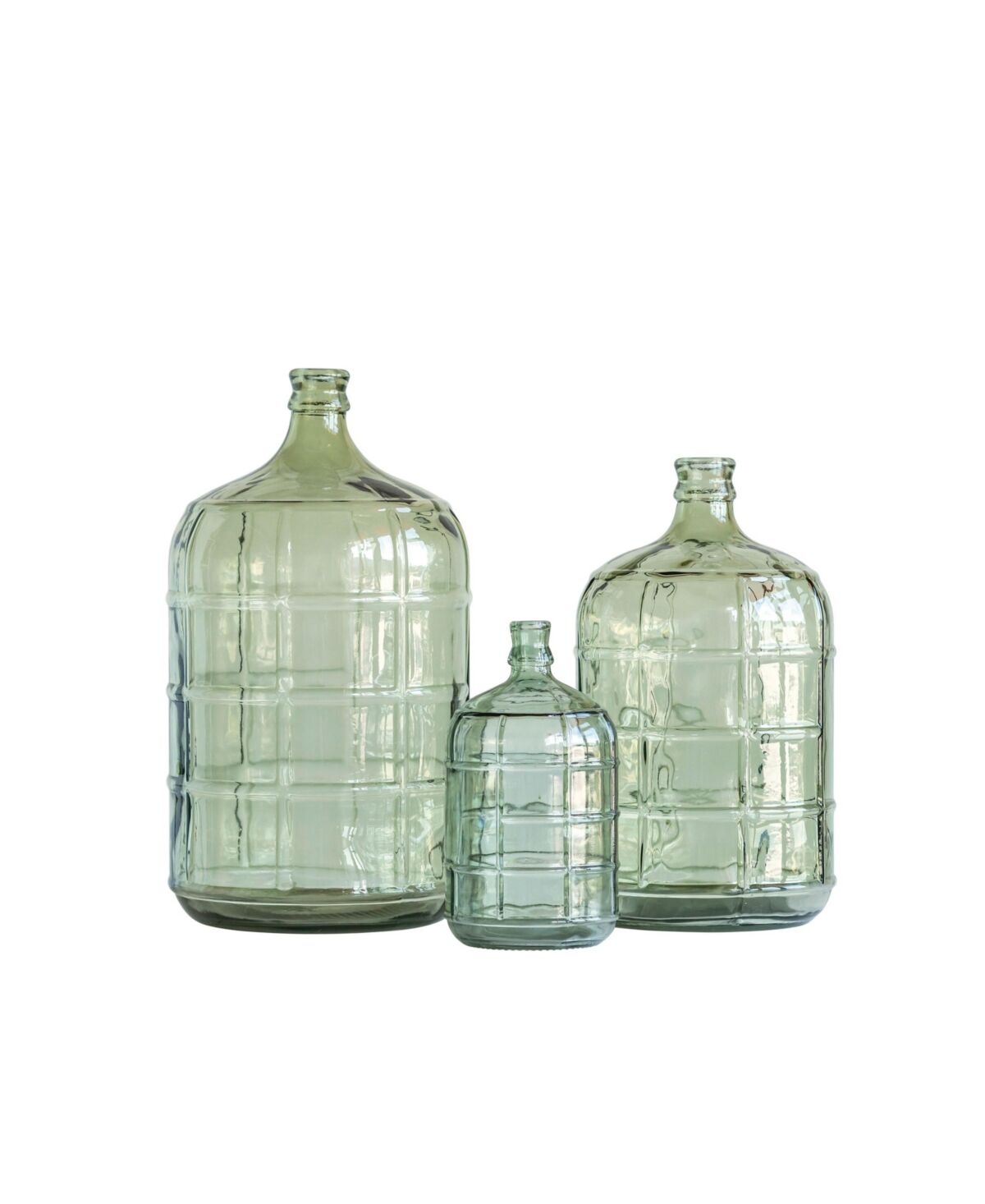 3r Studio Transparent Vintage-like Reproduction Glass Bottle with Embossed Windowpane Design, Green - Green