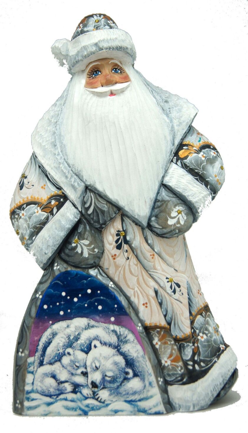 G.DeBrekht Woodcarved Hand Painted Polar Cubs Dancing Santa Figurine - Multi