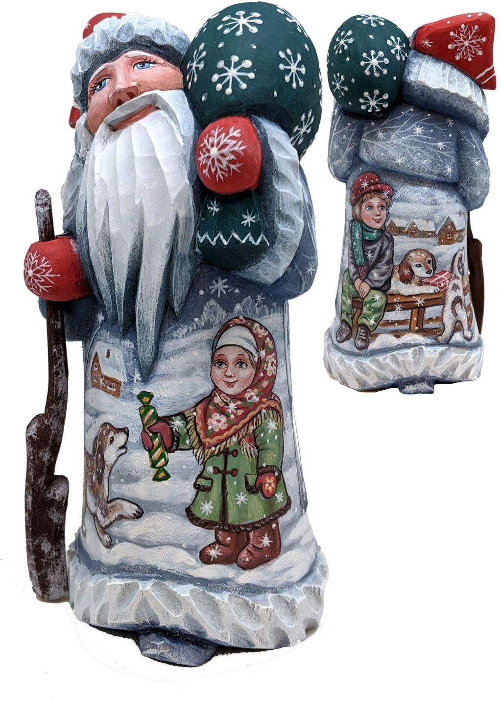 G.DeBrekht Woodcarved Hand Painted Dog Play Santa Masterpiece Signature Figurine - Multi