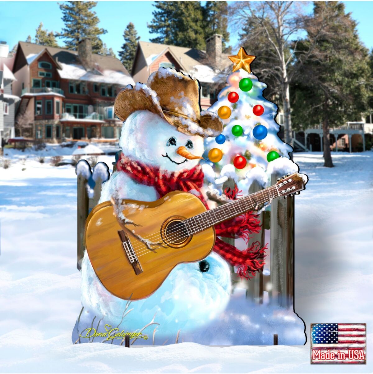 Designocracy by Dona Gelsinger Guitar Rocker Snowman Freestanding Large Yard Decor - Multi